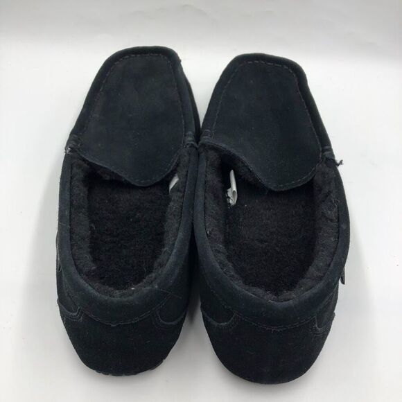 PAWZ by Bearpaw Men's Black Leather Slip On House Slippers US 10 Faux Fur Inside - Picture 11 of 13
